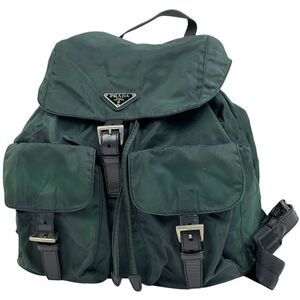 Prada Logo Plate Rucksack Sac Backpack Daypack Rucksack Nylon Green Ladies